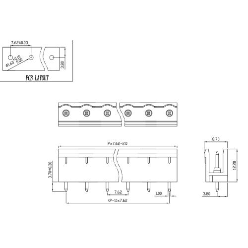 7,62 mm Tonhöhe Seite vertikaler terminal männlicher und weiblicher Stecker